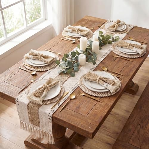 Set de manteles individuales boho con camino de mesa y anillos de servilleta miniatura 3