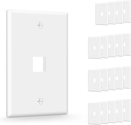 VCE 1 Port Keystone Wall Plate UL Listed (20-Pack), Single Gang Wall Plates for RJ45 Keystone Coupler and Modular Jack Inserts, White