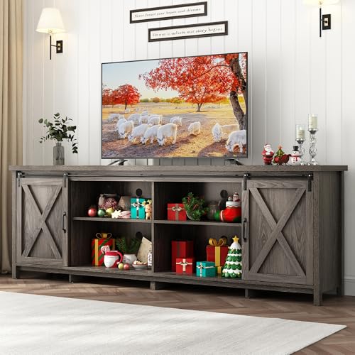 Elibeauty 80 Inch Large Farmhouse TV Stands for 90 inch TV w/Adjustable Shelves