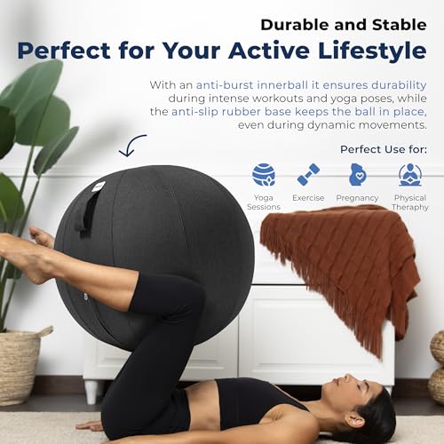 Image of Backerz Balance Ball Chair for Office & Home - Ergonomic Exercise Ball for Posture & Back Pain Relief, Yoga Ball Chair - Sitting Ball with Washable Linen Cover