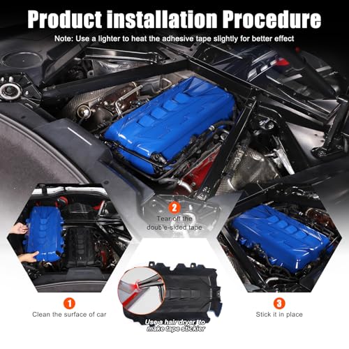 Image of for Corvette C8 Engine Cover Trim Compatible with Corvette C8 2020-2024 Stingray E-Ray Z51 Engine Bay Protection Panel Cover Trim Exterior Accessories ABS (Blue)