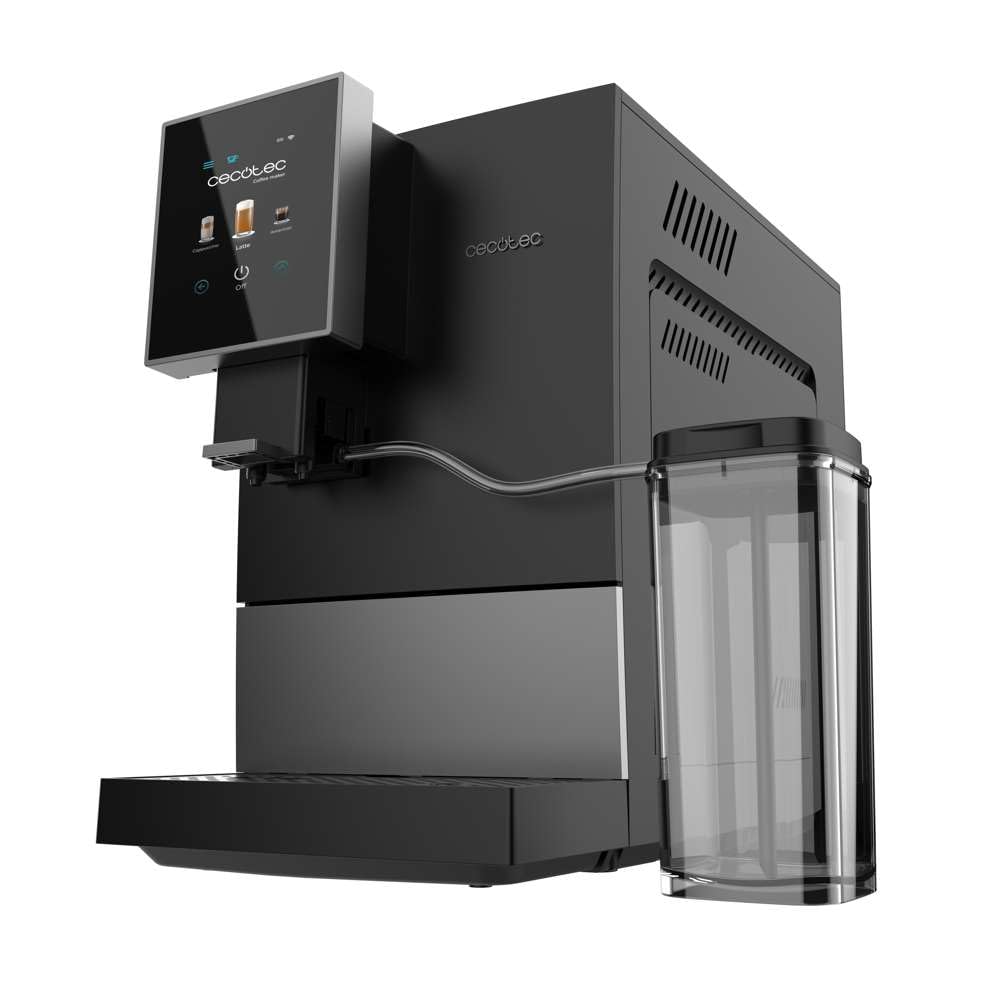 Cecotec Kompaktowy superautomatyczny ekspres do kawy z Cremmaet Compactccino Connected Black Silver. 1350W, 19 barów, wyświetlacz TFT i aplikacja, młynek, zbiornik na mleko 400 ml i 1 l wody