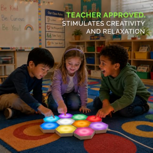 Image of Emberela HEXlights Sensory Lights for Kids - 10pk Touch Hexagon LED Lights | Autism, ADHD & Sensory Seeking | 13 Colors | Best for Sensory Room, Classroom Calm-Down Corner & Bedroom Tap Tap Wall Light