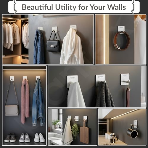 Image of Plantex Wall Hanging Hook /Bath Towel Hook /Self Adhesive Square Robe Hooks for Kitchen /Bathroom /Stylish Home Decor Items - Pack of 4 (Chrome)