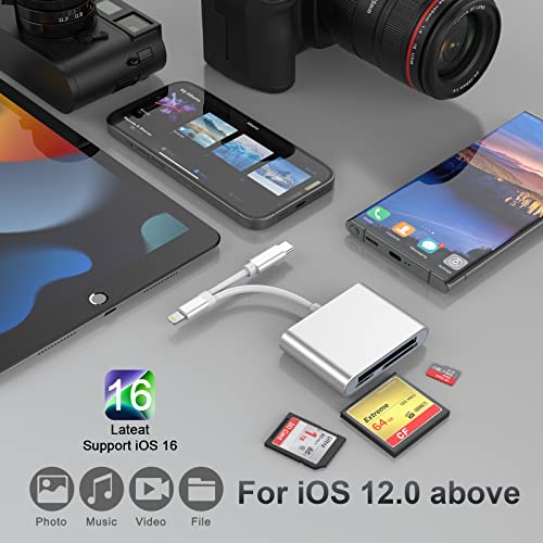 Cf Sd Card Reader For Iphone Ipad, 5 In 1 Memory Card Reader Adapter For Cf, Micro Sd, Sd Card Trail Game Camera Viewer Adapter, Multi-Card Reader Plug And Play For Iphone Ipad Macbook Samsung Android #TOP6