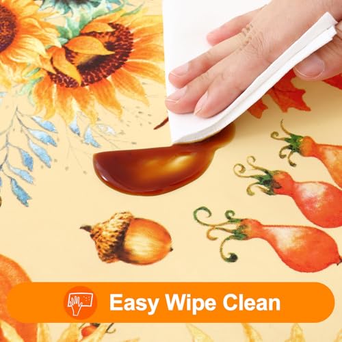 Image of Smiry Thanksgiving Table Cloth, Flannel Backed Vinyl Tablecloth, 60 inchx102 inch