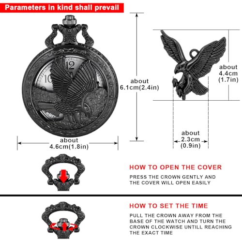 Image of Tiong Pocket Watch Pattern Vintage Quartz Pocket Watches with Chain Christmas Graduation Birthday Gifts Fathers Day