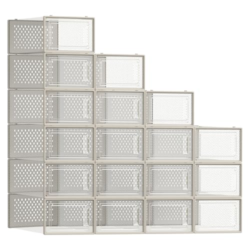 SONGMICS Schuhboxen, 18er Set, Schuh-Organizer, faltbar und stapelbar – Ansicht 1