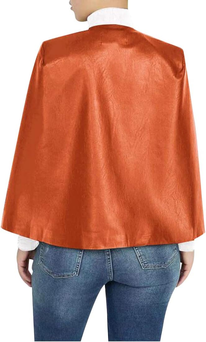 Aro Lora Women's PU Faux Leather Open Front Cape Cloak Poncho Slit Sleeve Short Jacket Coat Blazer - Image 3