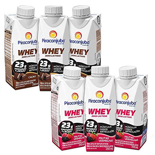 Kit 3 Piracanjuba Whey Zero Lactose Cacau e 3 F.vermelhas