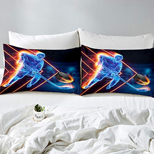 Ice Hockey Bedding Set Hockey Player Comforter Cover for Kids Adult Sports Event Duvet Cover Winter Sports Hobby Bedspread Cover Bright 3Pcs With 2 Pillow Case King Size - Image 2