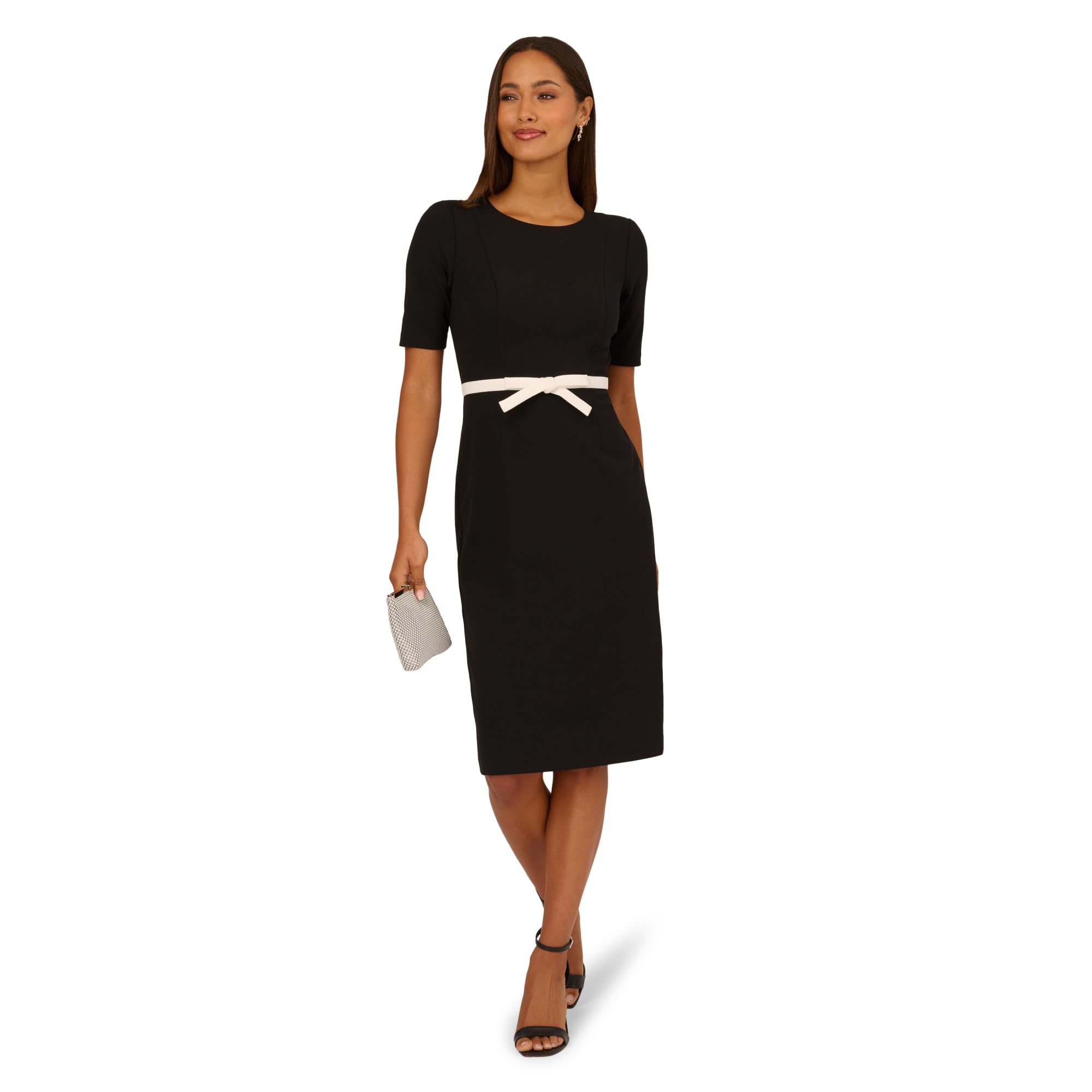 Adrianna Papell Contrast Bow Sheath Dress Black/Ivory, Black/Ivory, 16
