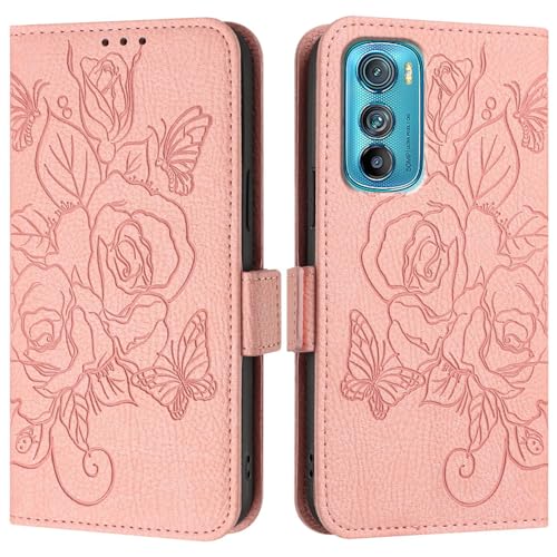 Étui à rabat pour Motorola Moto Edge 30 housse portefeuille rose antichoc en cuir PU