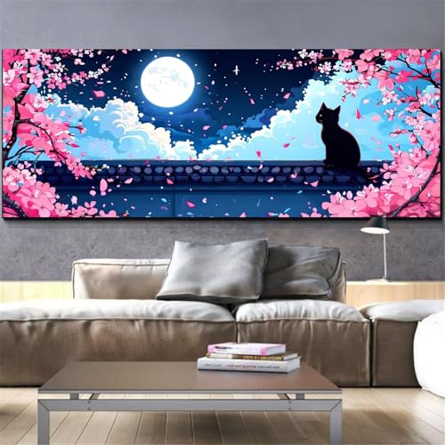 Peinture diamant lune et chat kit complet 50x100cm L345 pour decoration