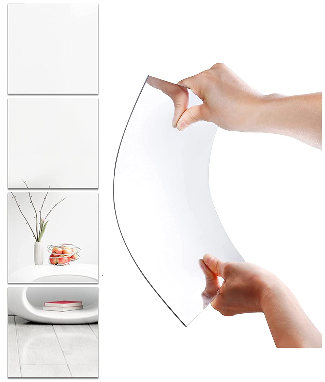 Full Length Body Mirror Wall Sticker, 4 PCS Removable Square Acrylic Mirror Wall Sticker, Flexible Non Glass Dressing Mirror Plastic Sheet Tiles Wall Decal Bedroom Bathroom Home Wall Decor (4 PCS)