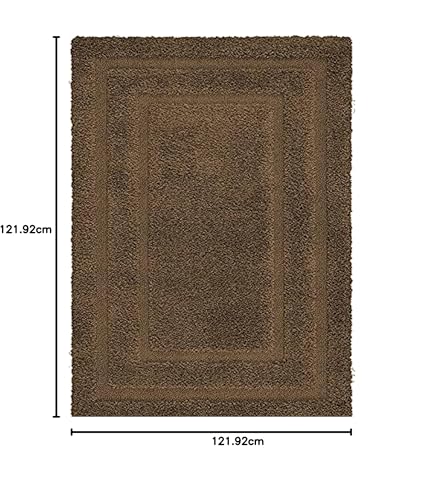 Image of Rectangular Box Round Shaggy Carpet for Living Room, Bedroom, High Low Design Finish Microfiber 1.8 Inch Pile High, 4x4 Feet Brown|Brown Color
