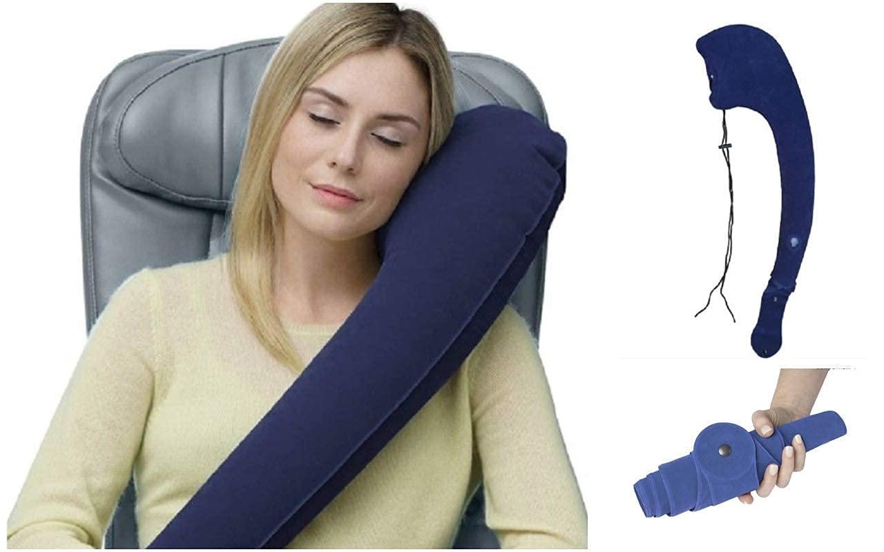 Shivaaro Ultimate Travel Neck Pillow: One-Side Adjustable Comfort for Airplane, Auto, Bus, Train, and Office Rest - Inflatable with Plush Washable Cover 4