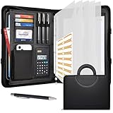 Leathario Porte Documents A4, Portfolio avec Stylo Et 5 Intercalaires Dotés de 10 Pochettes, Padfolio avec Poignée Magnétique pour Hommes et Femmes, pour Les Affaires, L'École et Le Travail