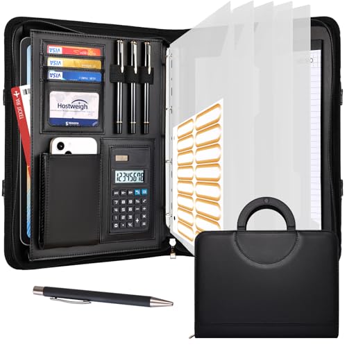 Leathario Cartella Portadocumenti A4 in pelle vegana, con Maniglia, Quaderno,