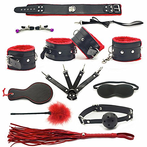 Bondage Handcuffs and Ankle Cuff Restraints for Sex Ball Gag Whip/Flogger Collar Leather Woman Adult Toy Sexy Kink Set