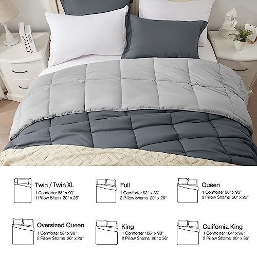 Satisomnia Lightweight Comforter Set Queen Grey, All Season Down Alternative Bed Comforter Set With 2 Pillow Shams, 3 Pieces Soft Reversible, Dark Grey And Light Gray Full/Queen Size #TOP5