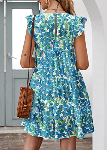 Image of KIRUNDO Summer Dresses for Women Sundress Sleeveless Ruffle Sleeve Round Neck Loose Short Flowy Pleated Mini Babydoll Dress