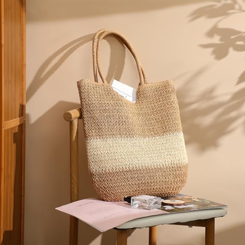 Image of Straw Beach Bags for Women - Summer Woven Tote Bag Shoulder Handbags, Large Beach Bag for Women for Holiday