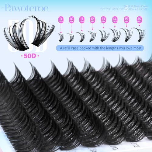 Image of Pawotence Lash Clusters 200pcs Individual Lashes 50D Cluster Eyelash Extensions 9-16mm Eyelash Clusters Lash Extensions for Self Application (50D, 0.07D, 9-16mm Refill)