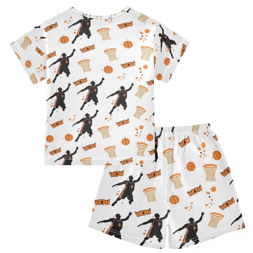 ALAZA Shooting Basketball Cartoon Pajamas Set Short Sleeve Cotton Sleepwear Summer Pjs 2 Piece 5-14Y2