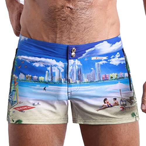 Bang Men's SwimwearBeach Shorts - Flexible Stretch QuickDry All-Use Swimsuit (WISH YOU WERE HERE - L)