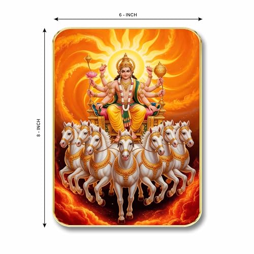Image of SAF Surya Dev Wall Art with Table Top Stand & Wall Hanging Hole | Premium MDF Surya Narayan Painting for Home Mandir Office Vastu Health Success Decor