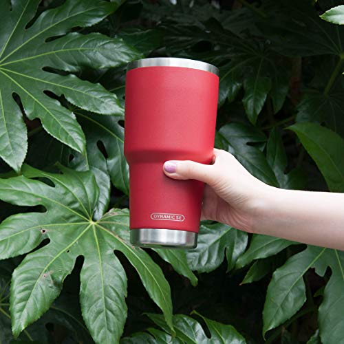 Image of 30oz Tumbler Stainless Steel Double Wall Vacuum Insulated Mug with Straw and Lid, Cleaning Brush for Cold and Hot Beverages (30oz Red)