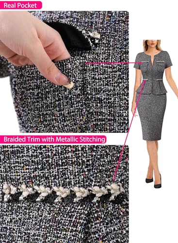 Image of VFSHOW Womens 2024 Business Work Office Peplum Crew Neck Front Zipper Pockets Sheath Bodycon Dress