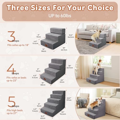 Pet Stairs Ramp for High Beds and Couch 3 Step Foldable Stairs for Small/Medium/Large Dogs and Old Cats - Image 2
