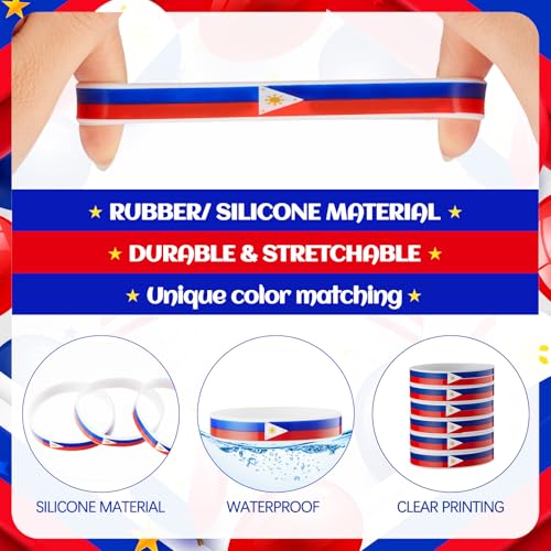 60 Pcs Philippine Souvenirs Filipinos Country Flag Rubber Bracelets, National Flag Silicone Bracelet, Rubber Wristbands Patriotic Decorations Gift4