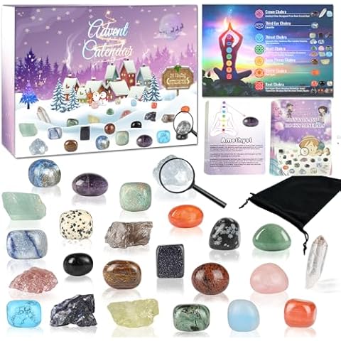 Crystal Advent Calendar 2024, 24 Days Christmas Countdown Natural Chakra Healing Stone Rock Spiritual Gifts Cover