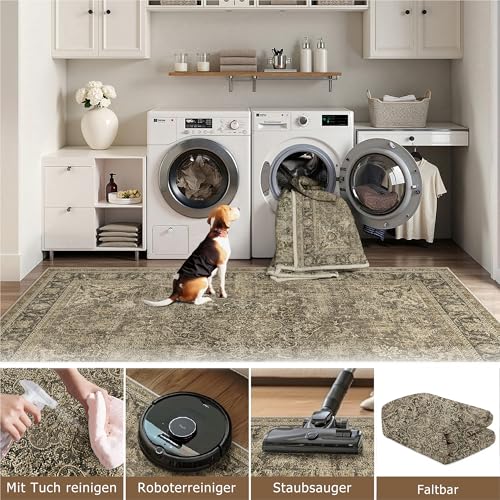 HUGEAR Waschbarer Braun Vintage Teppich im Eingangsbereich 60x90cm fußmatte badezimmerteppich Weich rutschfest Retro Kleiner Tepich Kurzflor Bad Schlafzimmer Carpet Bedroom