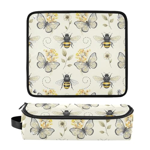 Bolso organizador para herramientas de cabello Butterflies Bees Beige, compatible con planchas, rizadores y accesorios de cuidado capilar. Resistente al calor, gran capacidad y portátil, ideal para viaje. miniatura 3