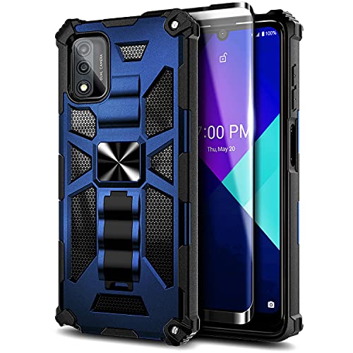 Nznd Case For Wiko Ride 3 With Tempered Glass Screen Protector (Maximum Coverage), Full-Body Protective [Military-Grade], Built-In Kickstand, Heavy-Duty Phone Case (Blue) #TOP4
