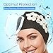 Beemo Latex Swimming Cap for Women, Swim Cap for Long Hair or Short Hair, Bath & Swim Caps to Shield Hair from Damage, Use as Large Shower Cap, Black Swimming Cap with White Flowers