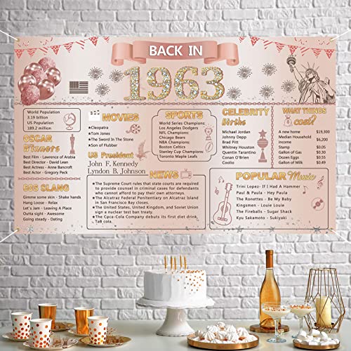 Darunaxy Rose Gold Back In 1963 Banner, Happy 60Th Birthday Party Decorations 60 Year Old Backdrop Party Supplies Pink And Gold Vintage 1963 Birthday Poster For Girls Photography Background For Women #TOP6