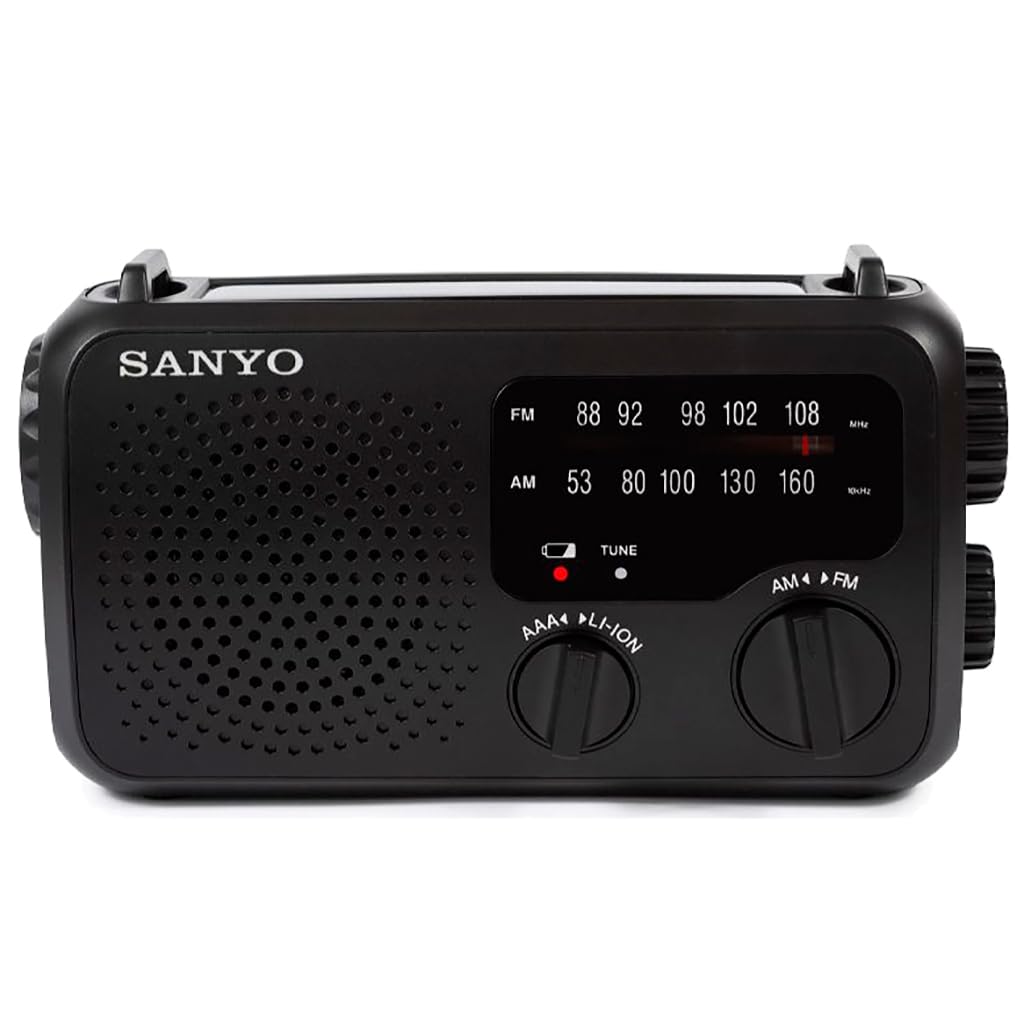 Radio de Emergencia Sanyo KS133 – Pilas, Solar, Dínamo y Linterna. con Salida USB para Poder Cargar Dispositivos.