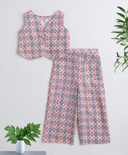 Image of The Magic Wand Woven Digital Printed Co-ord Set For Kids Girls, Sleeveless Top With Palazzo Pant Two-Piece Western Stylish Clothing Set For Festivals
