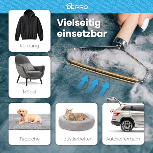 DL-pro Tierhaarentferner - Fusselbürste, Katzenhaarentferner & Hundehaarentferner aus Holz und Kupfer – kompakt, umweltfreundlich, effizient auf Kleidung, Bett, Sofa, Teppich & Autokofferraum