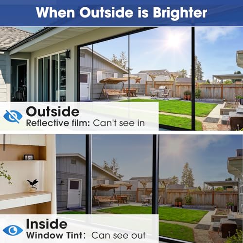 Beautysaid One Way Window Film Privacy Film for Glass Windows Heat Control Reflective Mirror Window Tint Film Home - Image 3