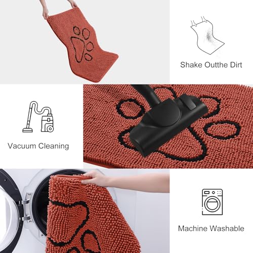 Image of Smiry Dog Door Mat for Muddy Paws, Absorbent Dirt Trapper Non Slip Quick Dry Washable Chenille Mat for Mud Dogs, Entry Rug for Indoor and Outdoor (48x30 Inches, Maple Red and Black)