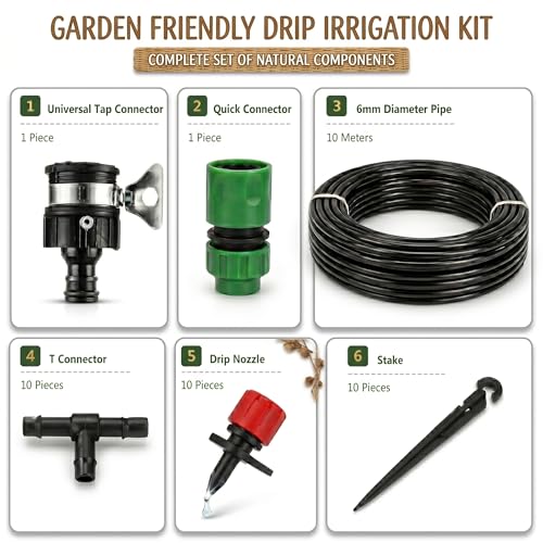Image of JERN Micro Drip Irrigation System for 10 Plants, Self Automatic Watering Garden Hose Kits With Adjustable Dripper