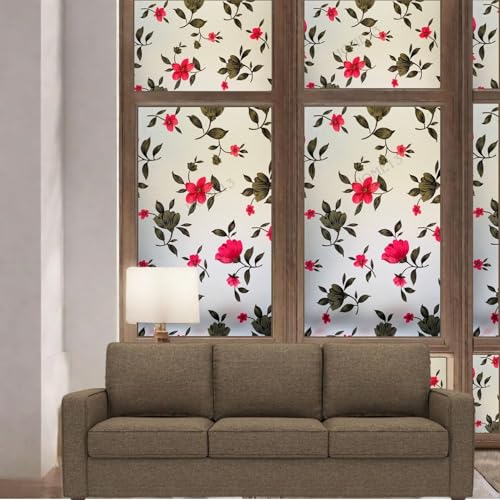 Image of HOME13 Frosted Glass Film Window Privacy Film Static Cling Decoartive Frosted Window Film Heat Control Frosted Glass Sticker for Home & Office (24 x 96 Inch, Daisy Flower Pattern)
