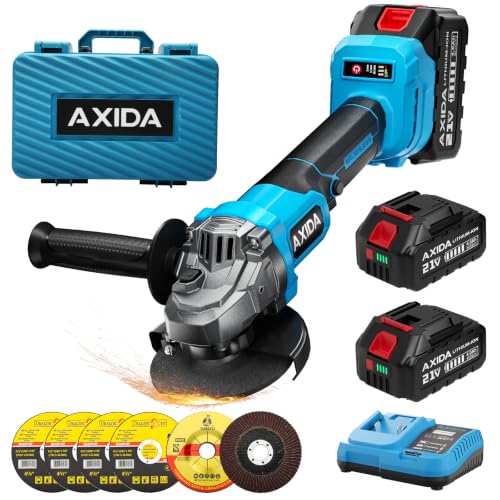 AXIDA Cordless Angle Grinder with 2X 4.0Ah Batteries 4-1/2 Inch 21V Battery Grinder Brushless Grinders 11000 RPM Adjustable 3-speed for Metal Cutting Grinding Polishing Rust Removal