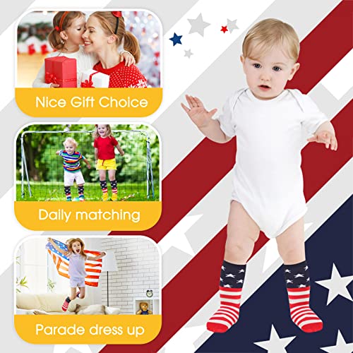 Haysandy 4 Pairs Kids American Flag Socks Kids Patriotic USA Socks Independence Day 4th of July Cotton Knee High4